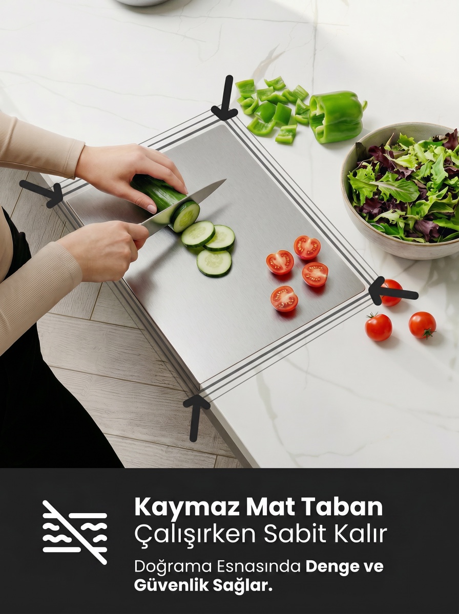 Velgrina Paslanmaz Çelik Kesme Tahtası — 30x40 cm