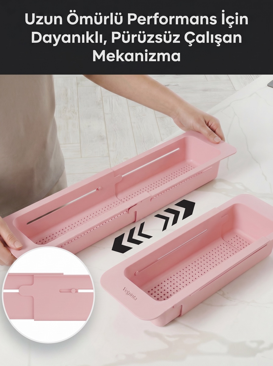 Velgrina Teleskopik Evye Üstü Süzgeç — Açık Pembe