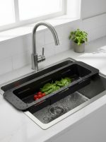 Velgrina Teleskopik Eviye Süzgeci | Ayarlanabilir 300–540 mm | Çok Amaçlı Sebze–Meyve Yıkama Süzgeci