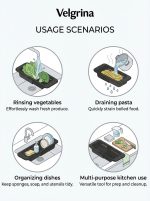 Velgrina Teleskopik Eviye Süzgeci | Ayarlanabilir 300–540 mm | Çok Amaçlı Sebze–Meyve Yıkama Süzgeci