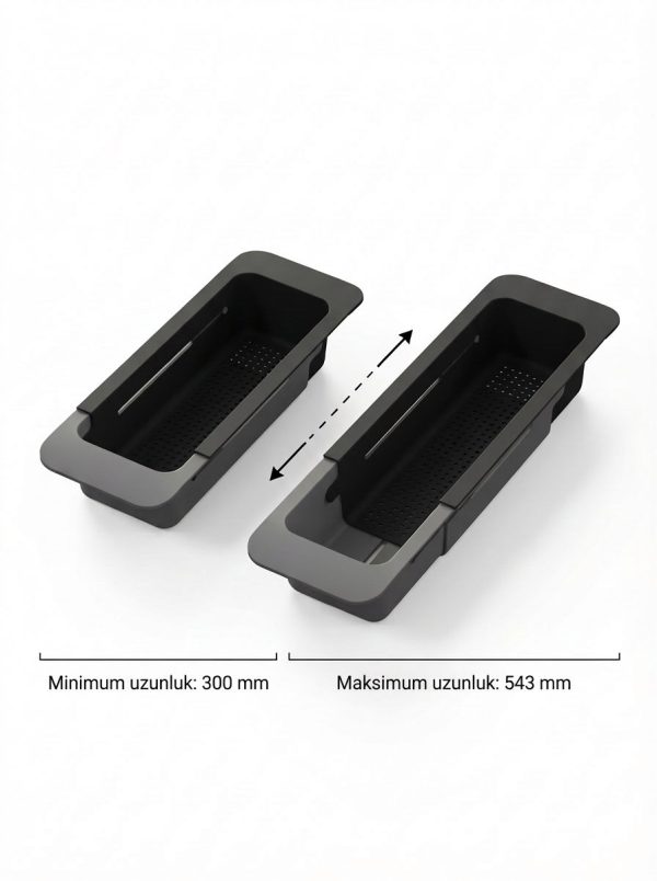 Velgrina Teleskopik Evye Üstü Süzgeç – Siyah Gri, 300–543 mm Ayarlanabilir